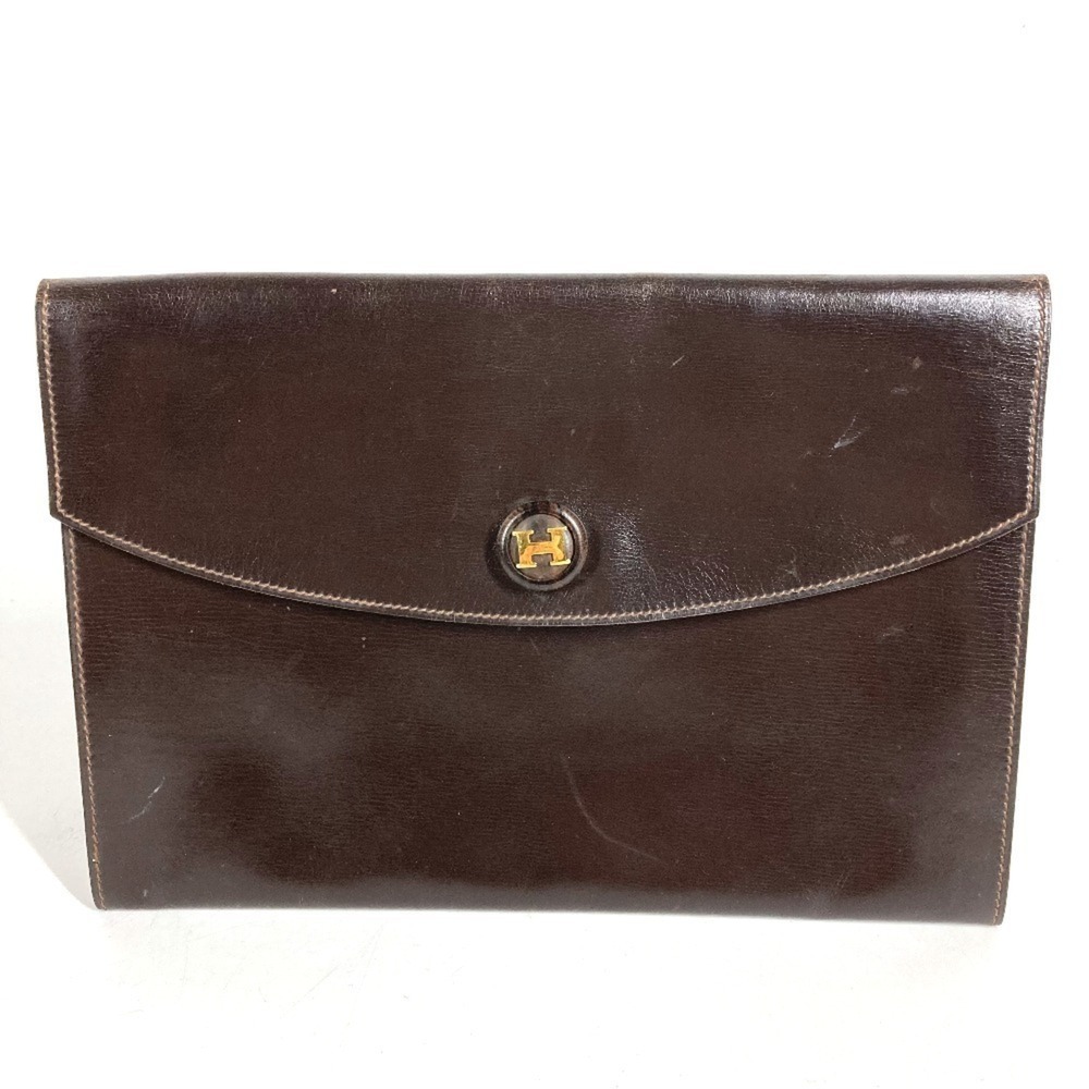 HERMES H-logo Vintage Pochette Rio Clutch Bag, Handbag, Pouch, Second Leather...